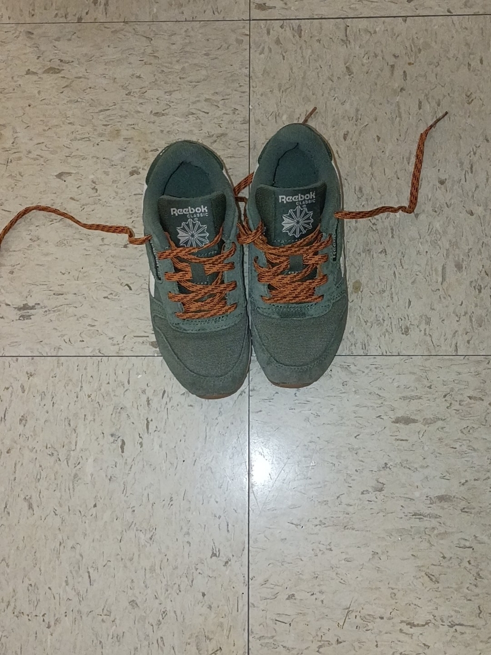 Reebok Kids Olive Green Sneakers with Orange Laces